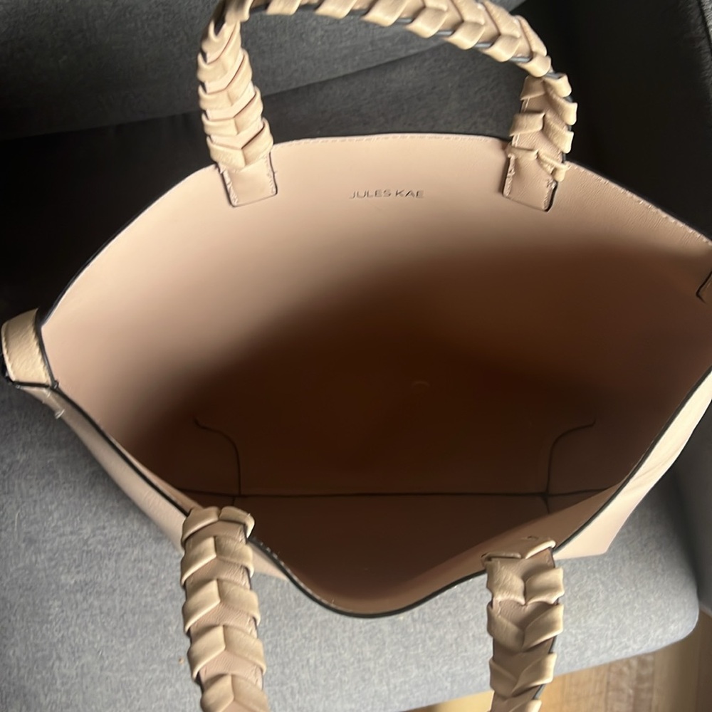 🕶️Jules Kae Pale Pink Neutral Vegan Leather Tote Braided Handles Anthropologie - Picture 8 of 8